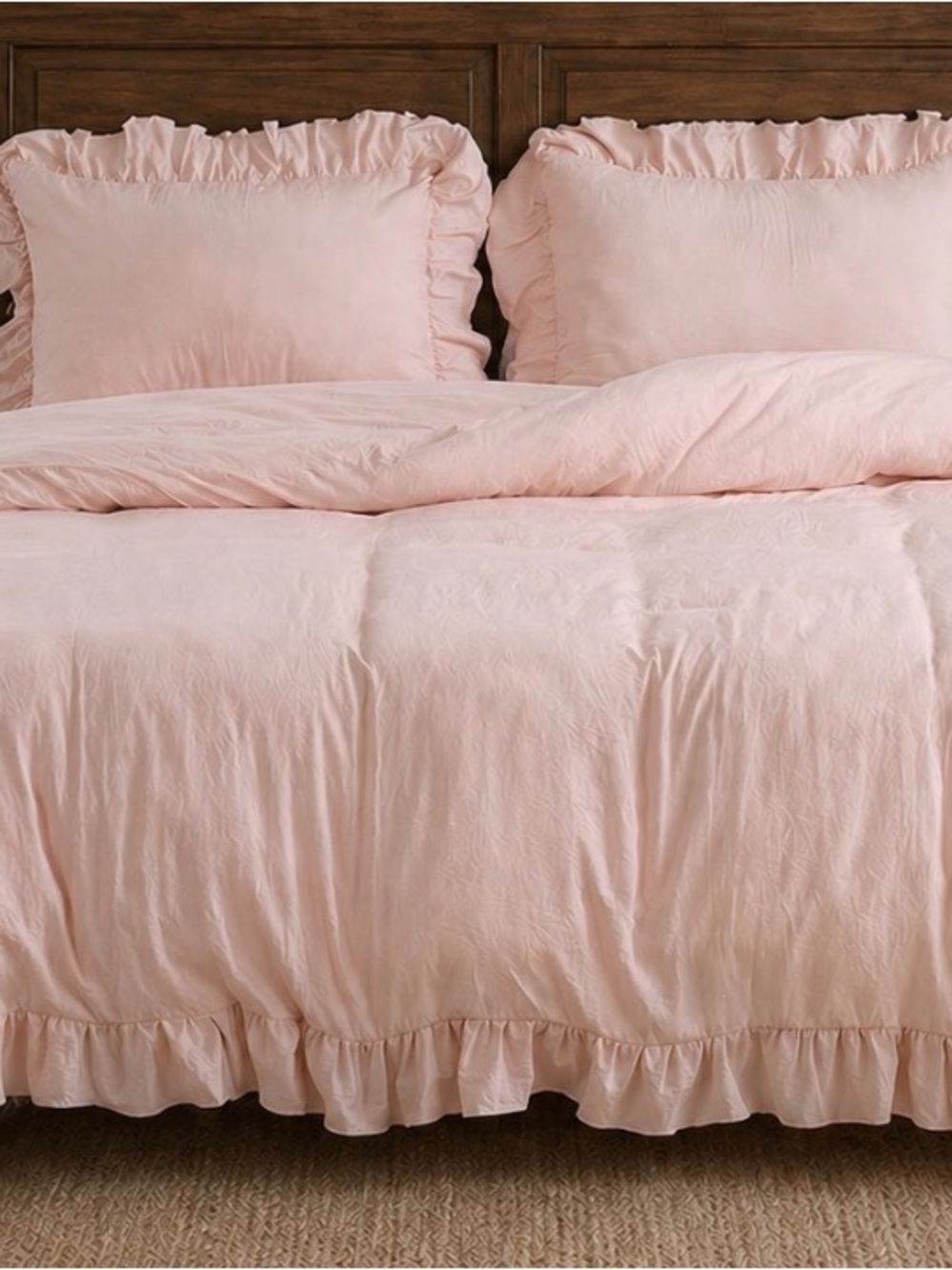 King Ruffled Duvet cover and shams Set in Blush Pink